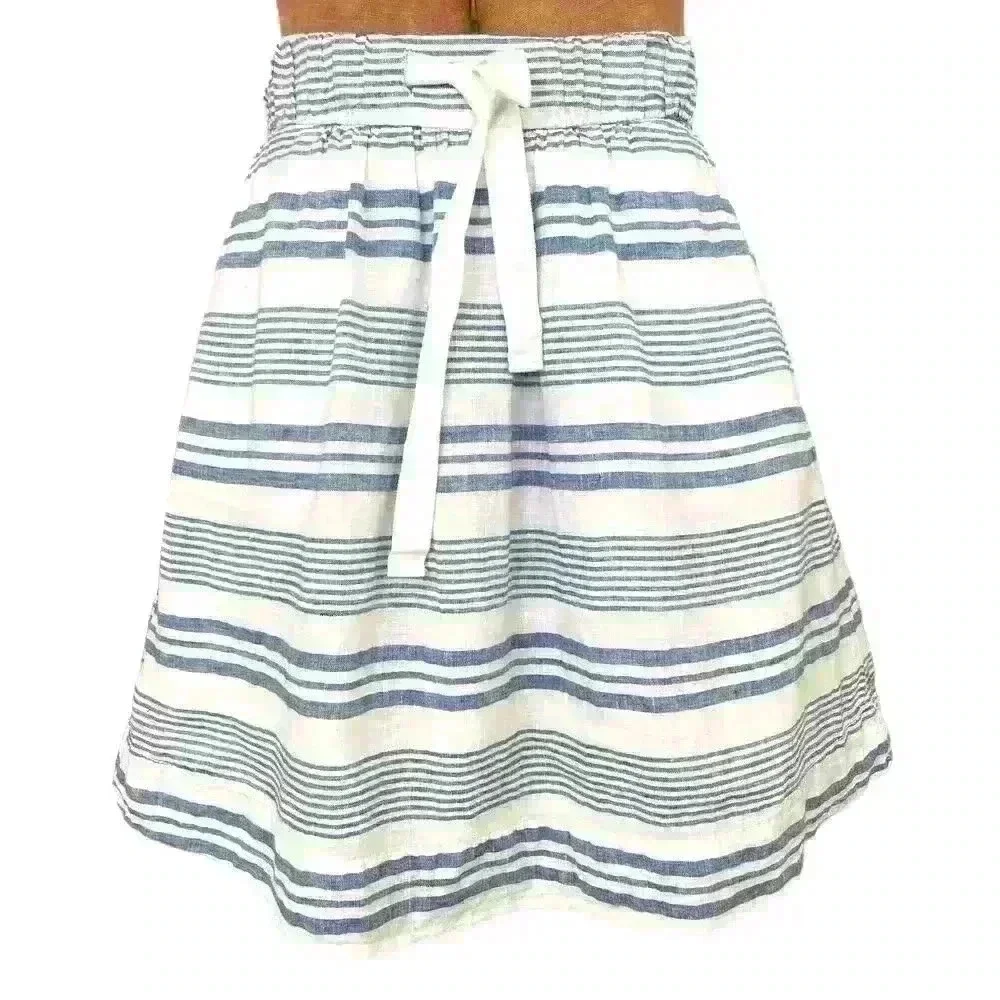 J Crew Wmns Sz 0 Boardwalk Linen Skirt Blue White Stripe A-line Casual Summer
